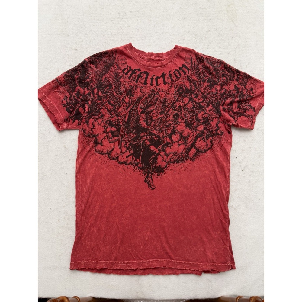 Affliction Live Fast Red All Over Print Graphic T-Shirt Men's L Y2K
